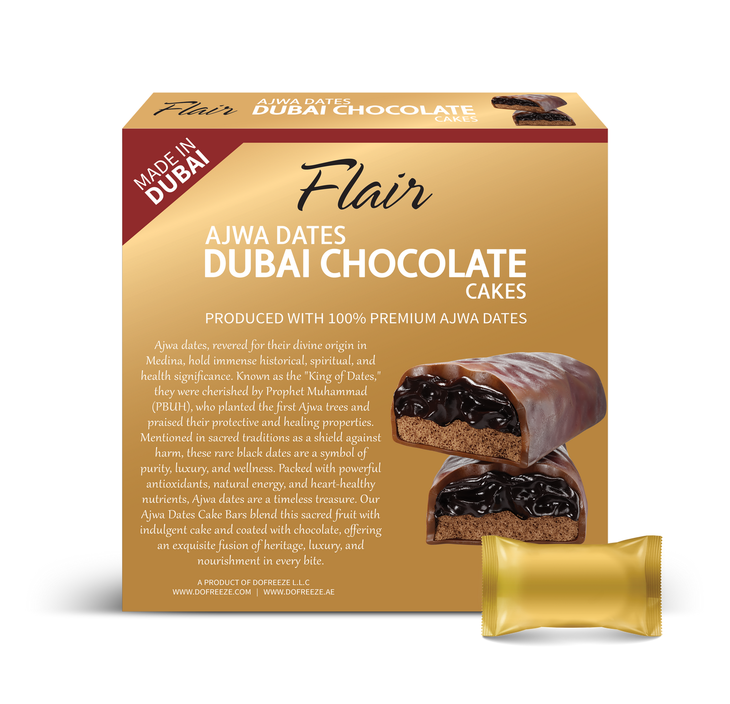 Flair Dubai Ajwa Dates Chocolate Cake Bar - 6pcs Box (168gm)
