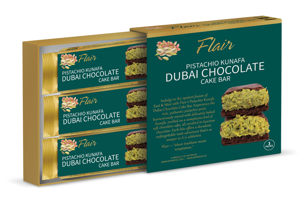 Flair Dubai Pistachio Kunafa Chocolate Cake Bar - 3pcs Box (165gm)