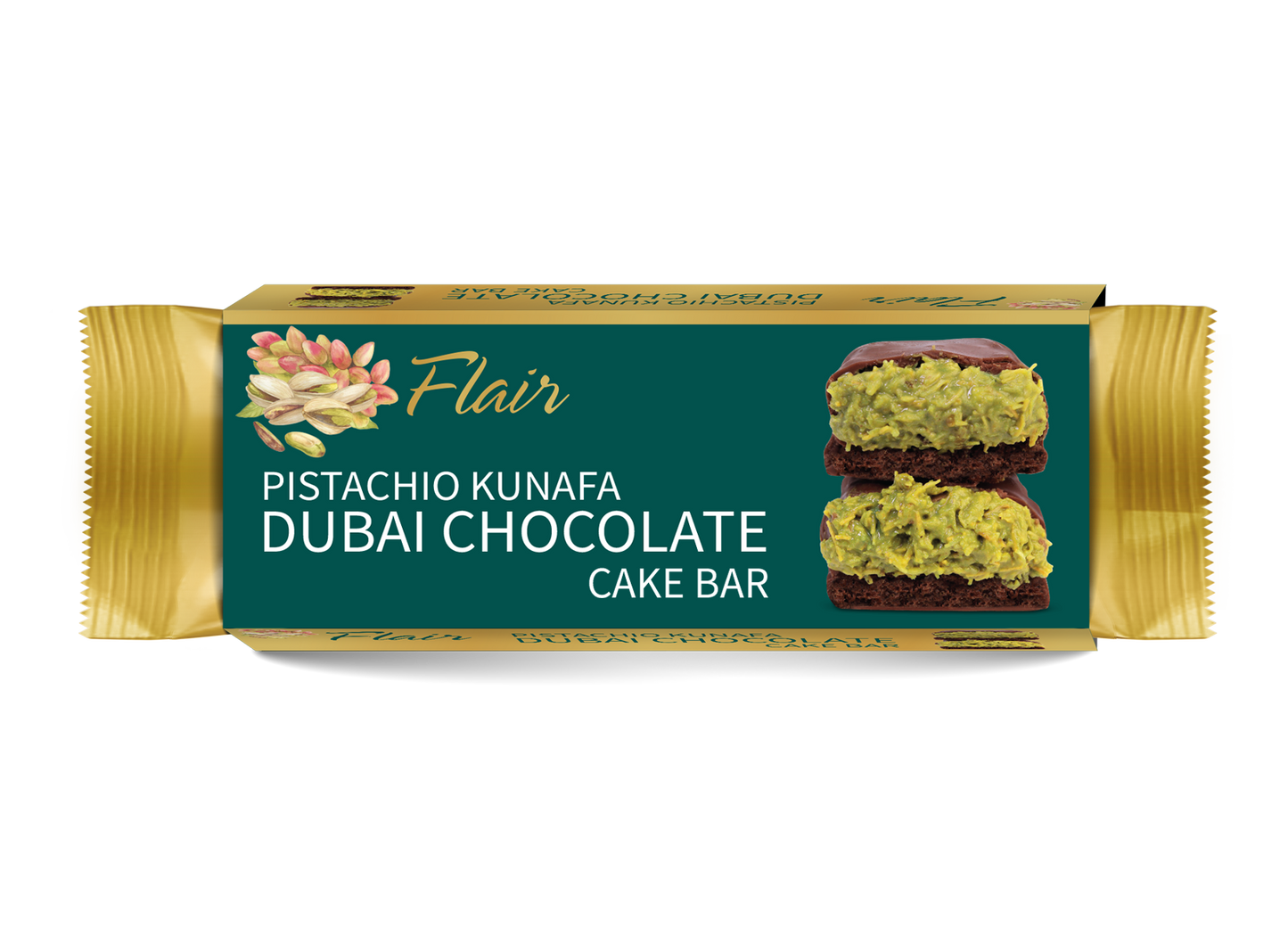 Flair Dubai Pistachio Kunafa Chocolate Cake Bar - 12pcs Box (660gm)