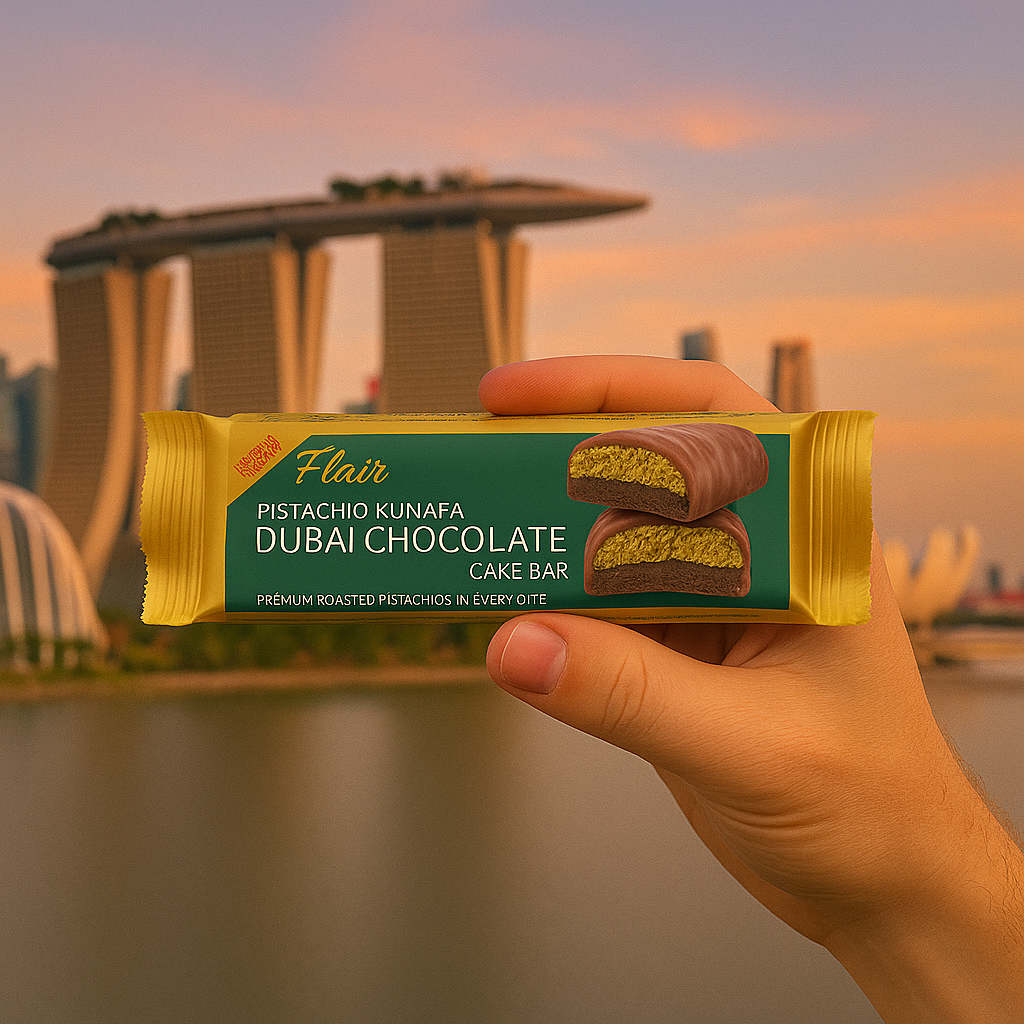 Flair Dubai Pistachio Kunafa Chocolate Cake Bar - 3pcs Box (165gm)