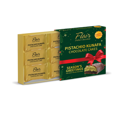 Flair Dubai Pistachio Kunafa Chocolate Cake Bar - 6pcs Box (165gm) Season's Greetings