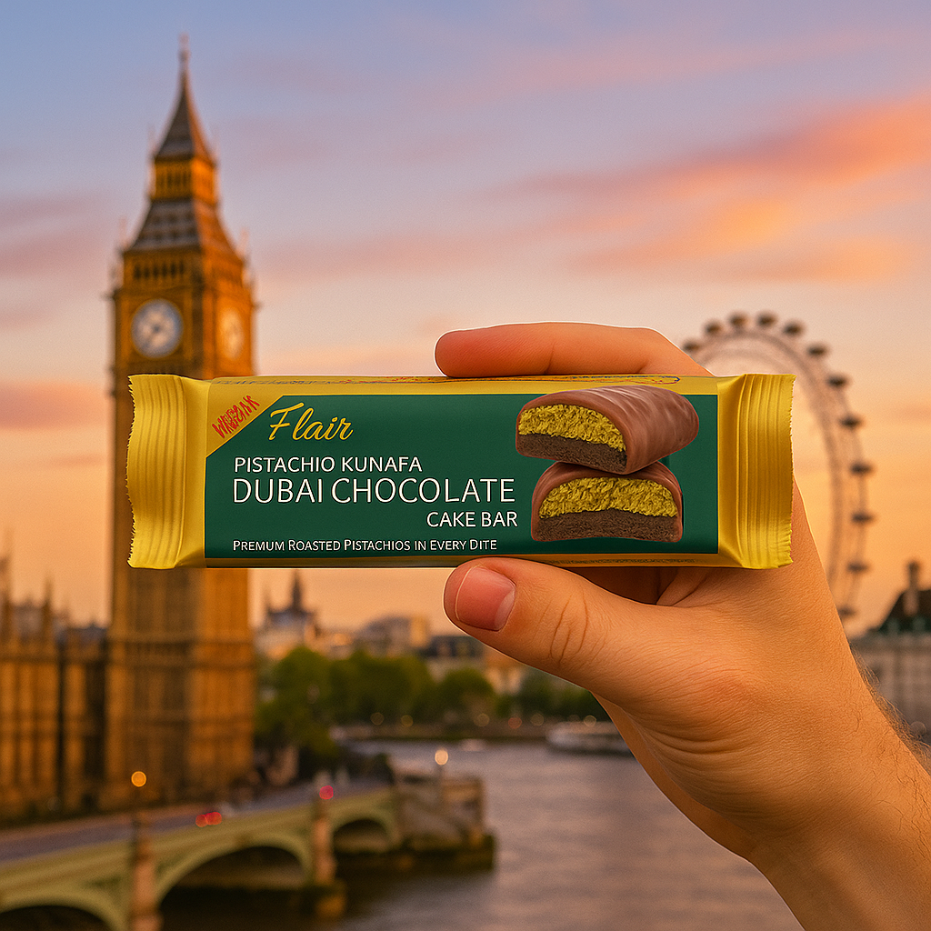 Flair Dubai Pistachio Kunafa Chocolate Cake Bar - 3pcs Box (165gm)