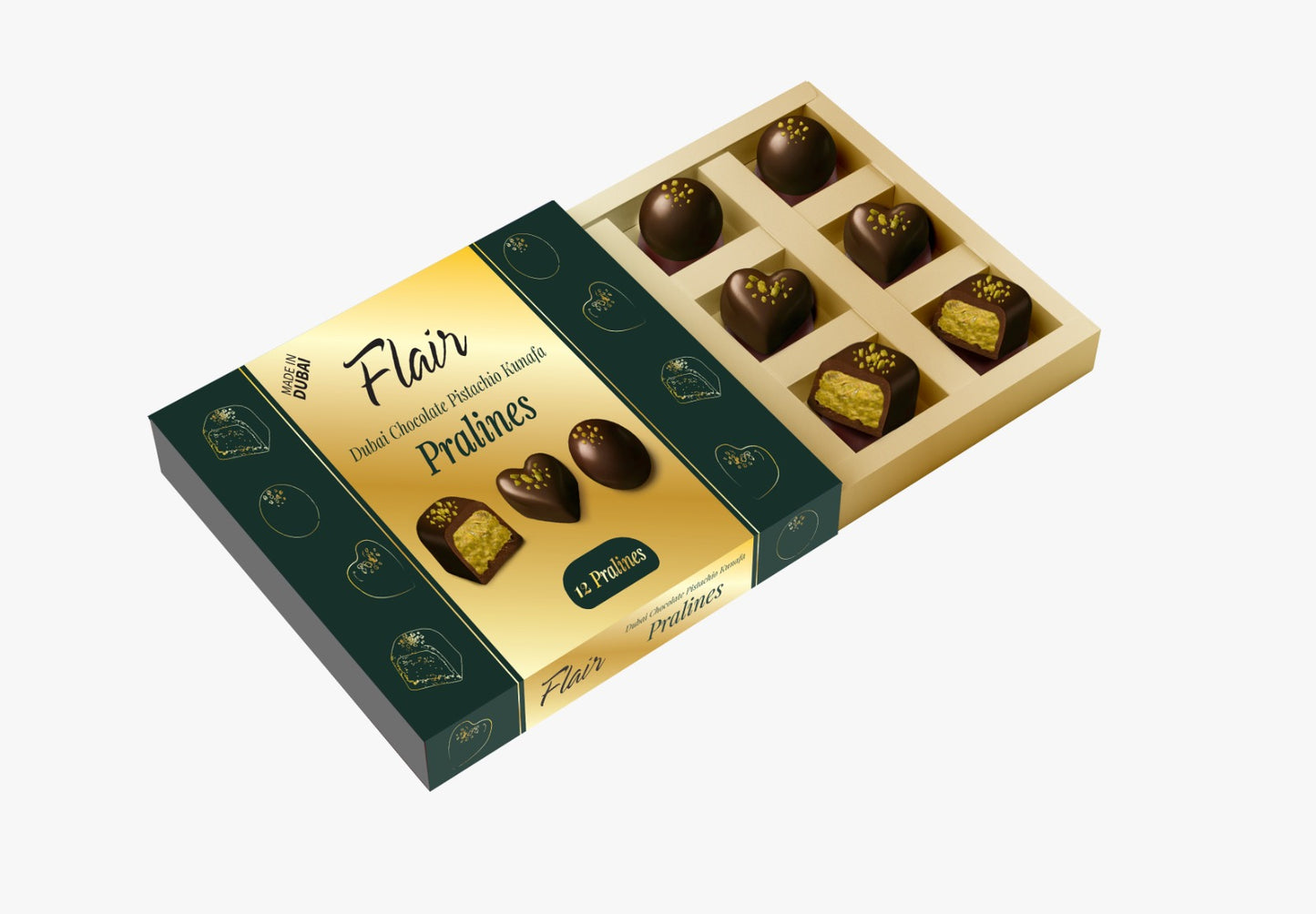 Flair Dubai Chocolate Pistachio Kunafa Pralines Gift Box